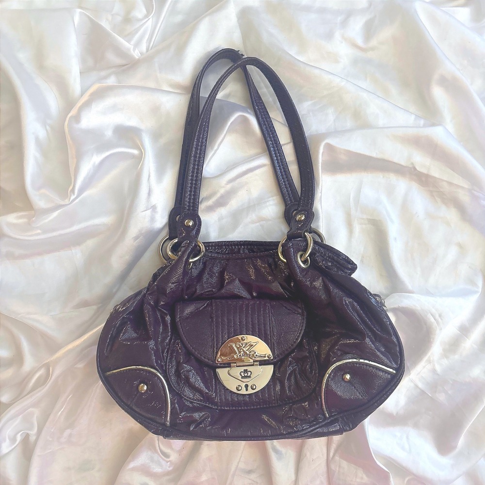 y2k Kathy Van Zeeland Shoulder Bag Purple Fair Patent Faux Leather Studded